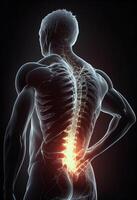 Back ache concept on dark background. Health care concept. . photo