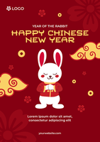 Chinese new year poster template with red background psd