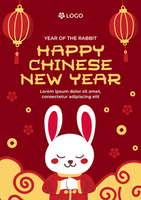 Chinese new year poster and flyer template with red background psd