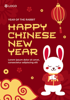 kinesisk ny år affisch mall med röd bakgrund psd