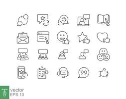 Business and finance web line icon set. Testimonials, customer relationship management or CRM concept. Simple outline style symbol collection. Vector illustration isolated on white background. EPS 10.