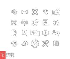 Help and support line icon set. Simple outline style symbol for web template and app. Online service and call center concept. Vector illustration isolated on white background. Editable stroke EPS 10.