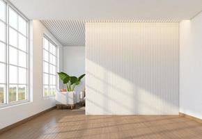 Modern japan empty room with wood shelf and slats wall. 3d rendering photo