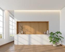 Modern japan empty room with wood shelf and slats wall. 3d rendering photo