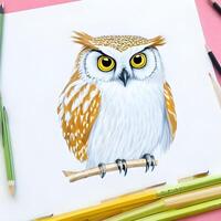 Owl drawing. The illustration was created using . photo