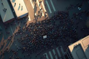 Protesting crowd at city street. Protest activists. photo