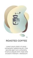 Abstract creative coffee backgrounds with copy space for text and hand draw icon a coffee grinder. Vector concept for coffee shop house, cafe with blue modern Template for website, app.