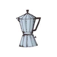 Vector illustration of geyser coffee maker in engraving style. Sketch in color coffee maker icon