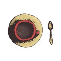 vector ilustración de un café jarra con un cuchara parte superior ver en un a mano dibujo estilo en color. caliente café jarra icono para menú, logo o bandera diseño