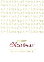 Merry Christmas and happy new year vector poster or greeting card design with hand drawn doodles elements. Xmas banner with gold and red gradient.