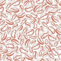 Seamless pattern with coffee beans. Illustration grains of coffee in sketch engraving style for coffee shop or packaging. Vintage background with red coffee beans on white backdrop. vector