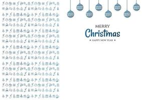 alegre Navidad y contento nuevo año vector póster o saludo tarjeta diseño con mano dibujado garabatos elementos. presente caja y pelotas. Navidad bandera con plata y azul degradado.