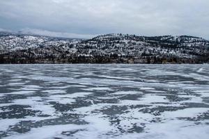 frozen lake in winter in the mountains photo