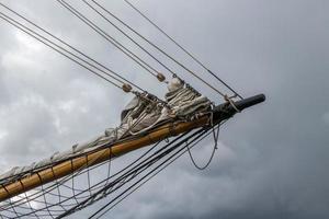 rigging and lines on a wooden tall ship photo