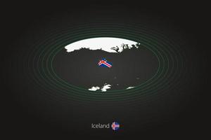 Islandia mapa en oscuro color, oval mapa con vecino países. vector