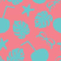 Summer seamless pattern with tropical elements on pink background. vector