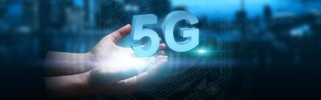 Concept of future technology 5G network systems and internet. 3d illustration photo