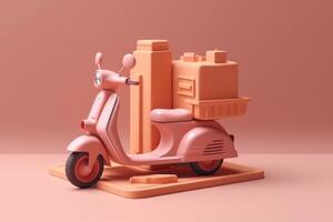 E-commerce concept, Delivery service in mobile app, Transportation or delivery by scooter, 3d render. photo