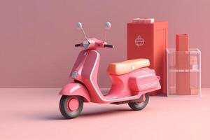 E-commerce concept, Delivery service in mobile app, Transportation or delivery by scooter, 3d render. photo