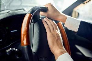 emotional man Driving a car trip luxury lifestyle rich photo