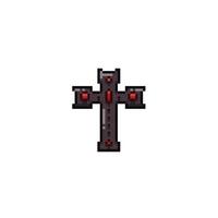 black cross in pixel art style vector