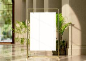 Wedding white Board, welcome sign, Seating chart Mockup , outdoors. Greeting template with clipping path. 3D rendering photo