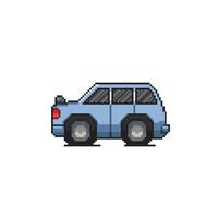 blue car in pixel art style vector