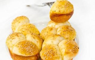 Soft No-Knead Heart shaped Buttery Dinner Rolls with Sesame seeds. photo