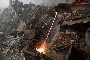 Blast furnace in the melt steel works in Demra, Dhaka, Bangladesh. photo