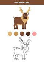 Color cute cartoon caribou. Worksheet for kids. vector