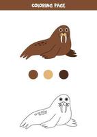 Color cute cartoon walrus. Worksheet for kids. vector