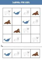 Educational sudoku game with cute arctic animals. vector