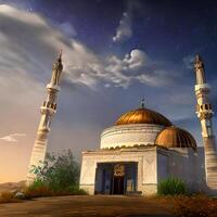 ai generado islámico Orando mezquita Arábica, eid Mubarak foto