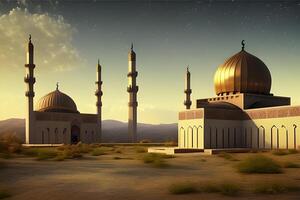 Ai generated islamic praying mosque arabic, eid mubarak photo