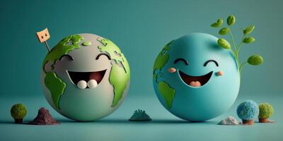 Joyful Earth character laughting on blue background, Happy Earth day, World laughter day. photo