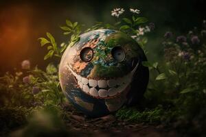 Joyful Earth character laughting background, Happy Earth day, World laughter day. photo