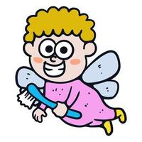 Hand drawn funny tooth fairy cartoon illustration isolated on white vector