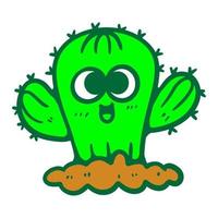 Hand drawn happy little cactus cartoon illustration isolated on white vector