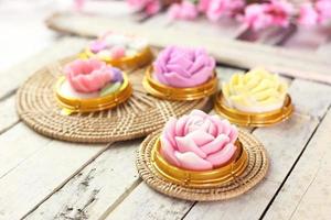 Thai dessert - coconut milk jelly in flower shape , beautiful and delicious photo