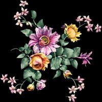 A Bouquet of Colorful Blooms, A Brilliant Bloomscape, A Festive Floral Display,Floral Oil painting on canvas , Still life flowers painting, Designed with artificial intelligence, photo