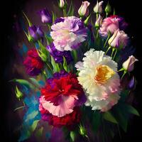 A Bouquet of Colorful Blooms, A Brilliant Bloomscape, A Festive Floral Display,Floral Oil painting on canvas , Still life flowers painting, Designed with artificial intelligence, photo