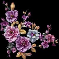 un ramo de flores de vistoso flores, un brillante paisaje floral, un festivo floral exhibición, floral petróleo pintura en lona , todavía vida flores cuadro, diseñado con artificial inteligencia, generativo ai foto