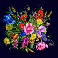 un ramo de flores de vistoso flores, un brillante paisaje floral, un festivo floral exhibición, floral petróleo pintura en lona , todavía vida flores cuadro, diseñado con artificial inteligencia, generativo ai foto