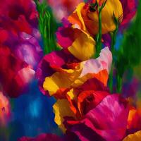 A Bouquet of Colorful Blooms, A Brilliant Bloomscape, A Festive Floral Display,Floral Oil painting on canvas , Still life flowers painting, Designed with artificial intelligence, photo