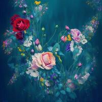 A Bouquet of Colorful Blooms, A Brilliant Bloomscape, A Festive Floral Display,Floral Oil painting on canvas , Still life flowers painting, Designed with artificial intelligence, photo