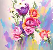 A Bouquet of Colorful Blooms, A Brilliant Bloomscape, A Festive Floral Display,Floral Oil painting on canvas , Still life flowers painting, Designed with artificial intelligence, photo