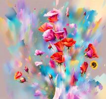 A Bouquet of Colorful Blooms, A Brilliant Bloomscape, A Festive Floral Display,Floral Oil painting on canvas , Still life flowers painting, Designed with artificial intelligence, photo