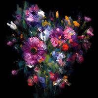 A Bouquet of Colorful Blooms, A Brilliant Bloomscape, A Festive Floral Display,Floral Oil painting on canvas , Still life flowers painting, Designed with artificial intelligence, photo