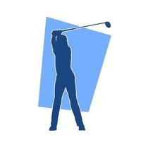 Silhouette of a golf man swinging his golf stick. Silhouette of a golf athlete in action pose. vector