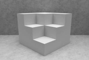Cube display 3D illustration. wall background. photo